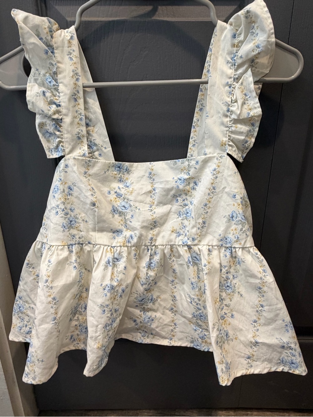 Altar'd State White and Light Blue Floral Ruffle Strap Sundress